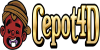 Logo of Cepot4D with a cartoon character and text